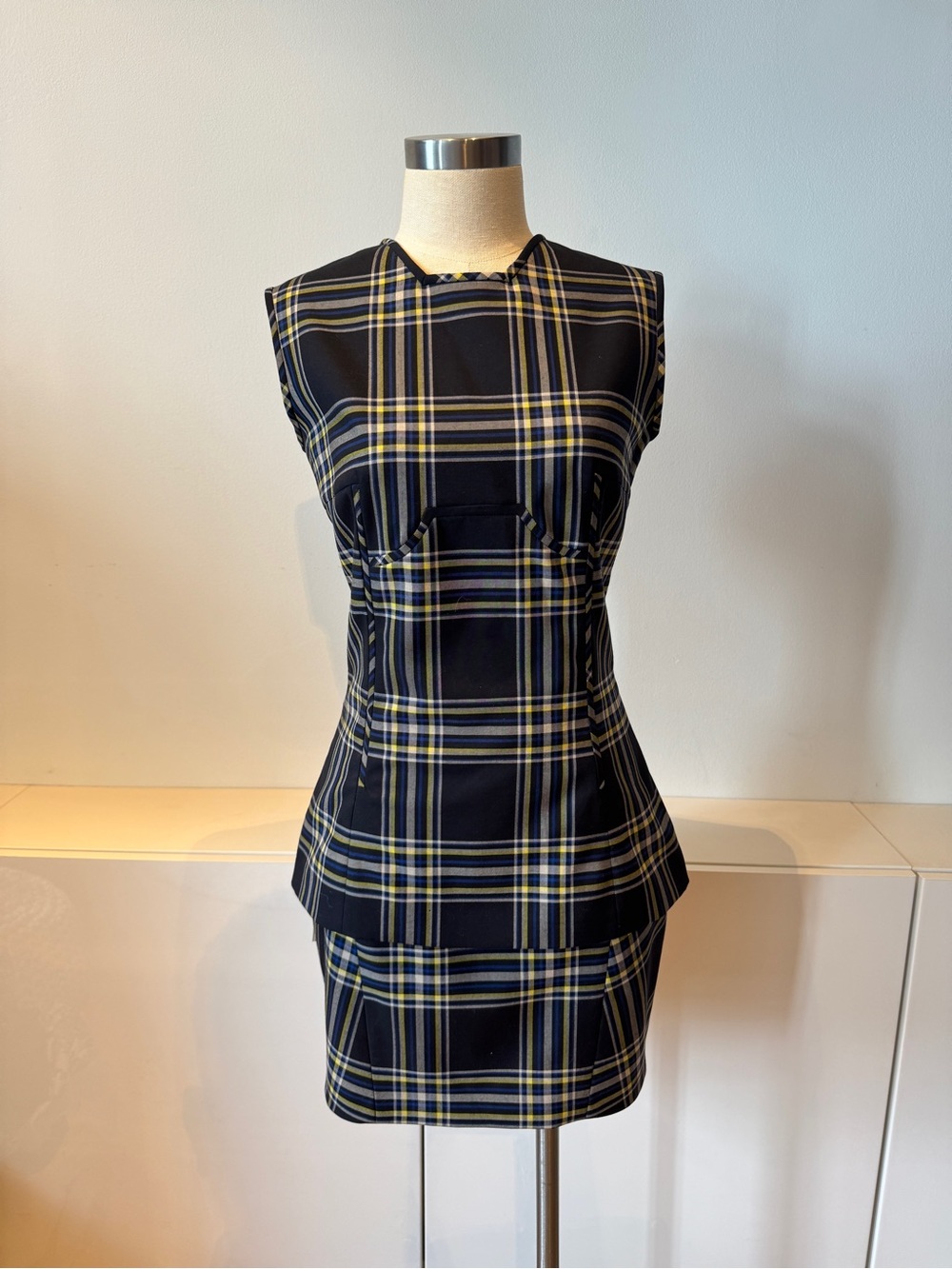 JIL SANDER Sleeveless Navy Plaid Skirt and Top combo 38 NWT